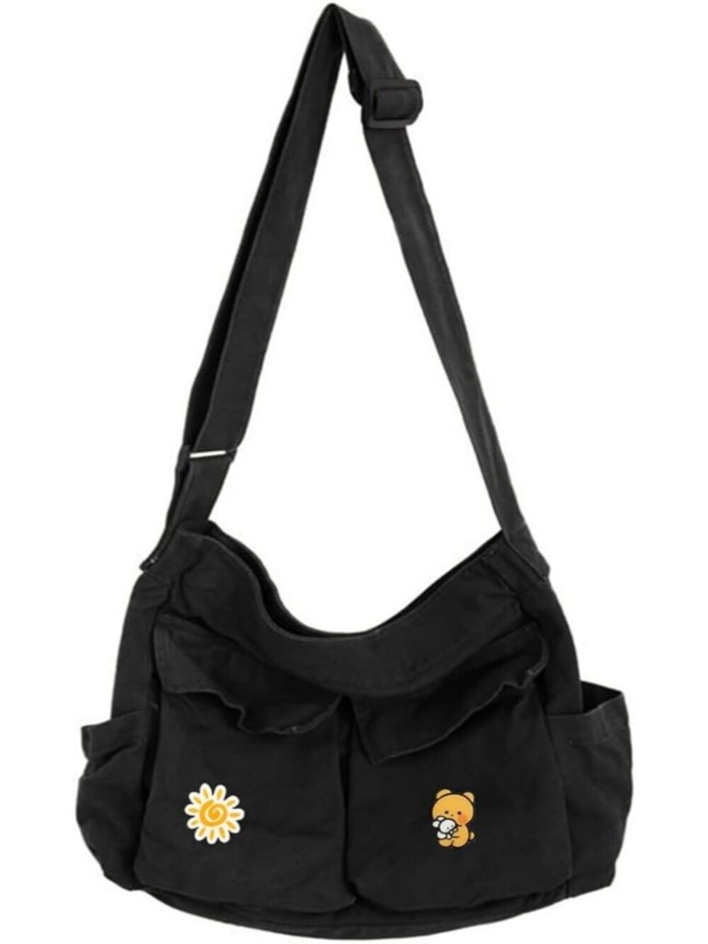 Women's Black Multiple Pockets Large Hobo Crossbody Shoulder Bag